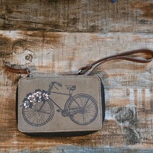 Brown Bicycle Print Wristlet